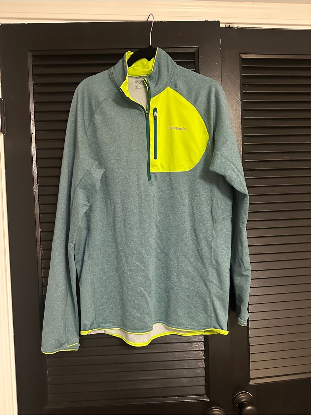 Patagonia Quarter-Zip Pullover in Teal with Neon Yellow Accent